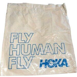 Hoka Canvas Tote Bag 14"x14" Fly Human Fly Natural Beige Blue Text Durable Every